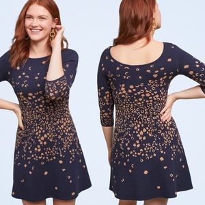 ANTHROPOLOGIE MAEVE Navy Blue Leopard Sweater Dress Scoop Back